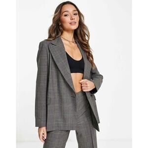 Topshop NWT Checked Blazer SZ 8 Brown Preppy Oversized Women’s Plaid Jacket NWT